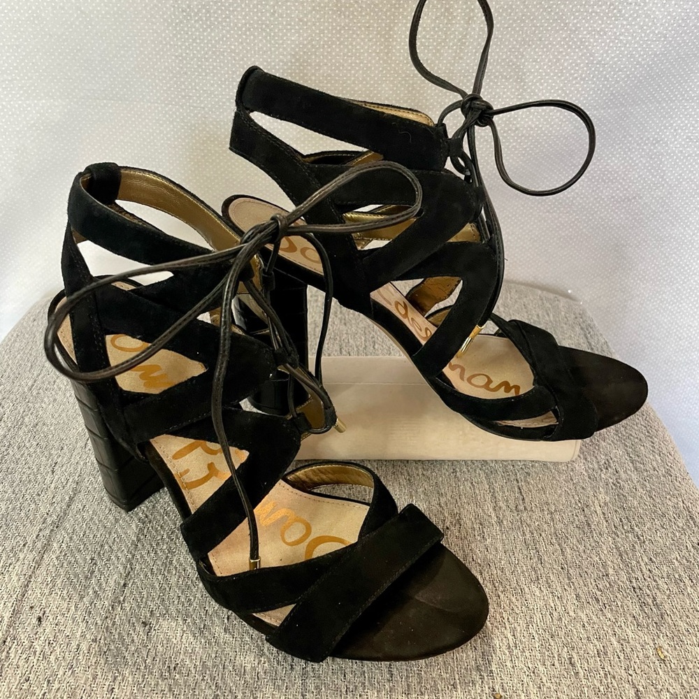 Sam Edelman Yardley suede strapped sandals w/ crocodile heels size 7 1/2